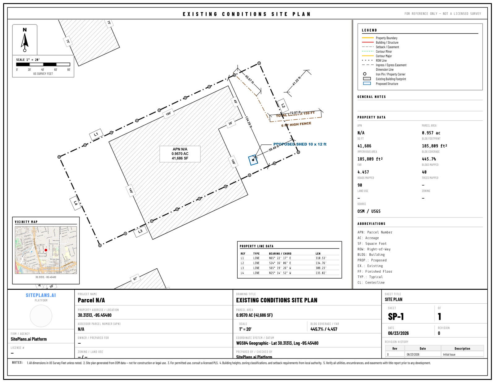 Example permit site plan drawing output