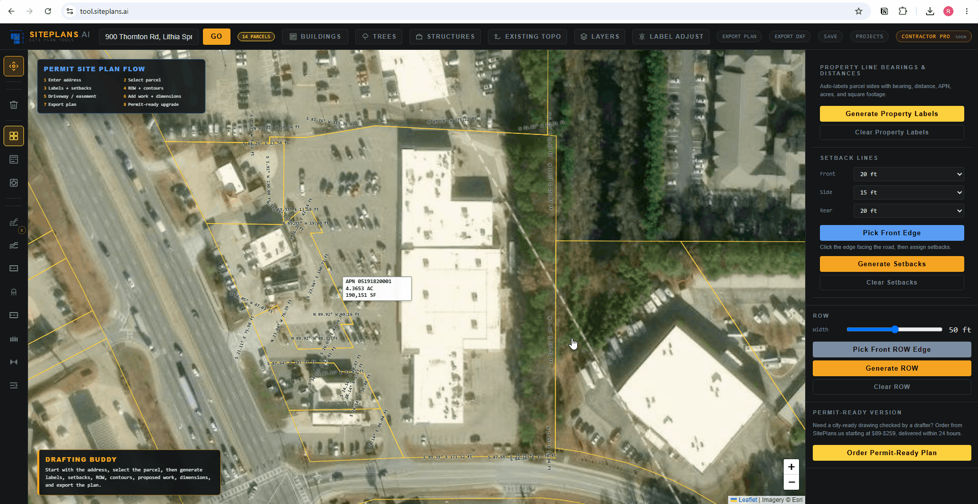 Tutorial showing how to select the correct parcel in SitePlans.ai