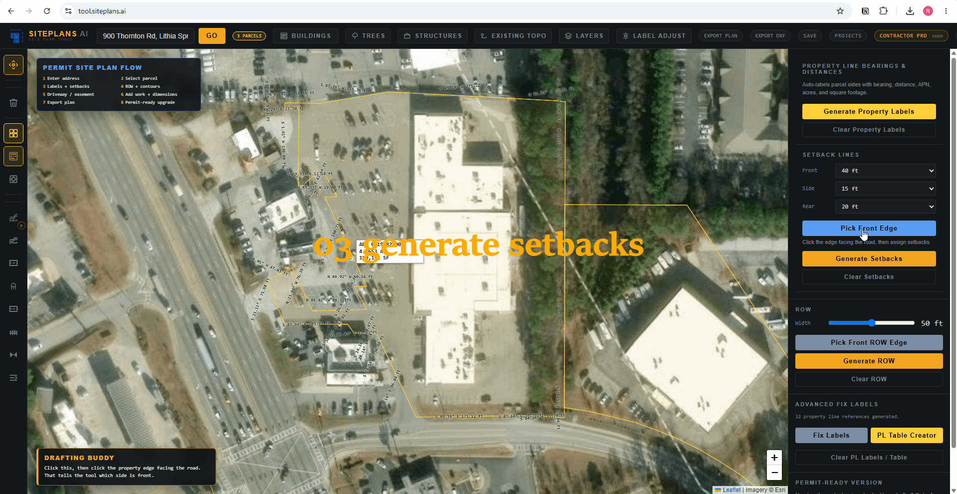 Tutorial showing how to generate setbacks in SitePlans.ai